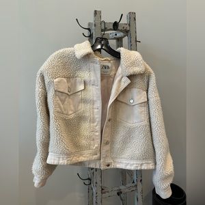Zara off white fuzzy bomber size small